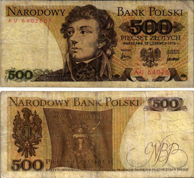 Польша 500 злотых 1976 Тадеуш Костюшко Pick 145 b бумага 8607-77-2-2