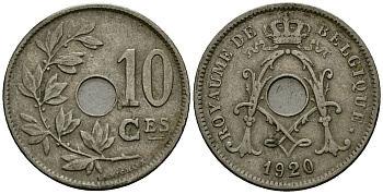 Бельгия 10 сантимов 1920 Belgique KM 85 медно-никель 4172-844