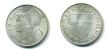 Австрия 10 шиллингов 1972 KM 2882 серебро 41-924