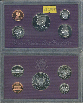 США набор из 5 монет (1, 5, 10 (дайм), 25 (квотер, 1/4 доллара) и 50 (1/2 доллара) центов) 1992 в оригинальной упаковке KM PS171 (A192, 195a, 201, 164a и A202b) PROOF 8-2-06-87