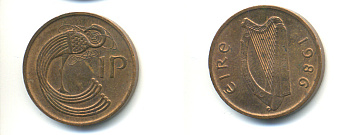 ИРЛАНДИЯ 1 ПЕННИ 1986 ПТИЧКА KM 20 бронза 86-1425