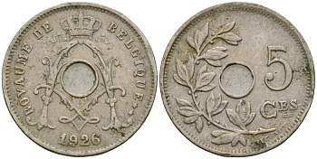 Бельгия 5 сантимов 1926 BELGIQUE KM 66 медно-никель 4174-257