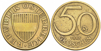 Австрия 50 грошей 1965 KM 2885 алюминиевая бронза 44-129