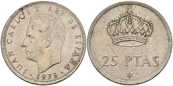 Испания 25 песет 1975 (79) Хуан Карлос I (1975-2014) KM 808 медно-никель 4149-1033