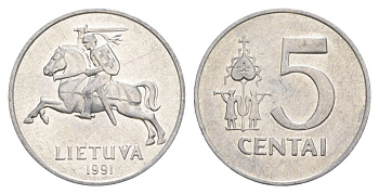 Литва 5 центов 1991 KM 87 алюминий 4633-847