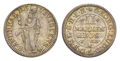 Брауншвейг-Каленберг-Ганновер 2 мариенгроша ND (1698-1714) HB, Георг I (1698-1727), из коллекции Ричарда Б. Смита Welter 2200 серебро 1525-713