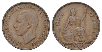 Великобритания 1 пенни 1948 Георг VI (1936-1952) KM 845, Spink 4114 бронза 4389-912