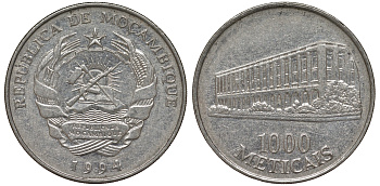 Мозамбик 1000 метикалей 1994 KM 122 никелированная сталь 4162-723