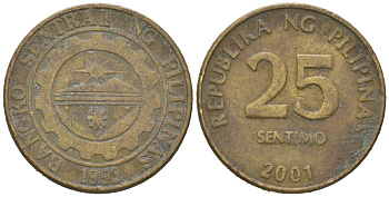 Филиппины 25 сентимо 2001 KM 271 латунь 4617-1062