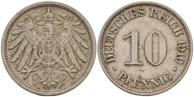 Германия 10 пфеннигов 1910 A J. 13,  KM 12 медно-никель    4603-726