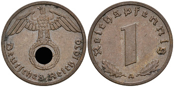 Германия 1 рейхспфенниг 1939 A KM 89, J 361 бронза 4392-427