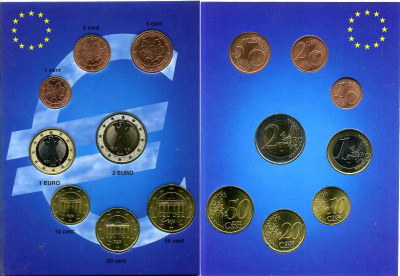ФРГ евронабор из 8 монет 2002 G  биметалл  UNC  1-6-2-39