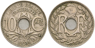 Франция 10 сантимов 1935 KM 866a, Le Franc 138.3 медно-никель 4143-1026