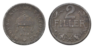 Венгрия 2 филлера 1918 KB, Карл I (1916-1918) KM 497 железо 4664-832