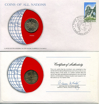 Франция 10 франков 1978 тип Матье, КОНВЕРТ С МАРКОЙ ПЕРВОГО ДНЯ ГАШЕНИЯ, COINS OF NATIONS KM 940 никель латунь UNC 4294-31-3