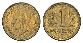 Испания 1 песета 1980 чемпионат мира по футболу 1982 года в Испании, Хуан Карлос I (1975 - 2014) KM 816 алюминиевая бронза 4644-948