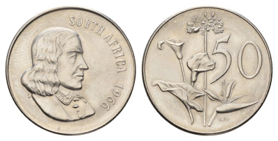 ЮАР 50 центов 1966 Ян ван Рибек (1619-1677), South Africa, легенда на английском, Зантедеския Эллиота (калла) KM 70.1 никель UNC 4678-234