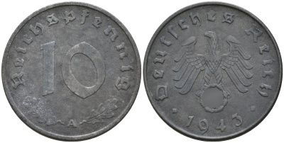 Германия 10 рейхспфеннигов 1943 A KM 101, J.371 цинк 4151-228