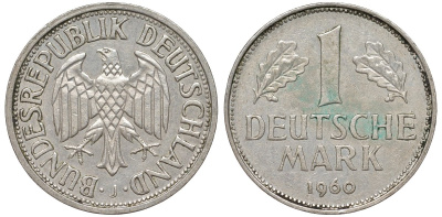 ФРГ 1 марка 1960 J KM 110 медно-никель 4132-714