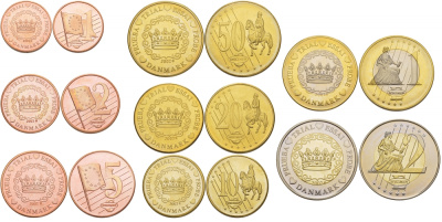 ДАНИЯ НАБОР ИЗ 8 МОНЕТ 2002 PROBE, ESSAI, ЕВРОПРОБНИКИ БОЛЬШОГО ФОРМАТА, В ХОЛДЕРАХ биметалл PROOF 1520-931