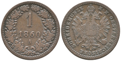 АВСТРИЯ 1 КРЕЙЦЕР 1860 А KM 2186 медь 100-934