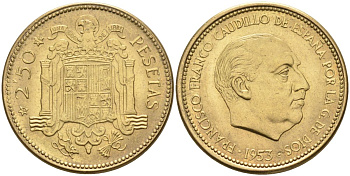Испания 2,5 песеты 1953 (56) Франциско Франко (1939-1975) KM 785 алюминиевая бронза 4592-934