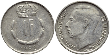 Люксембург 1 франк 1982 Великий герцог Жан (1964-1999) KM 55 медно-никель 4397-452