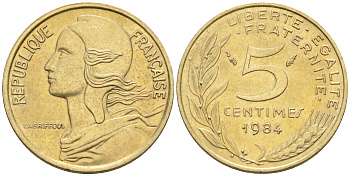 Франция 5 сантимов 1983 тип Марианна KM 933 никель алюминий медь    4594-1141
