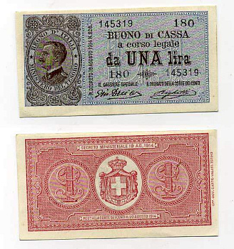 Италия 1 лира 1917 Buoni de Cassa Pick 36 b, Grapanzano BS 4 бумага aUNC 000-00-00