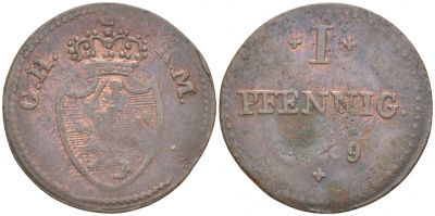 Гессен-Дармштадт 1 пфенниг 1819 GH - KM KM 283 медь 73-642