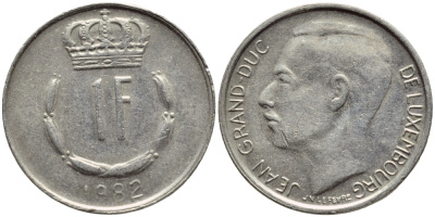 Люксембург 1 франк 1982 Великий герцог Жан (1964-1999) KM 55 медно-никель 4397-452