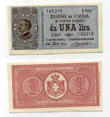 Италия 1 лира 1917 Buoni de Cassa Pick 36 b, Grapanzano BS 4 бумага aUNC 000-00-00