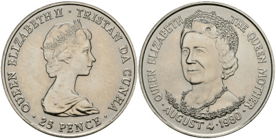 Тристан-да-Кунья 25 пенсов 1980 80 лет со дня рождения Королевы-Матери KM 3 медно-никель UNC 4184-1115