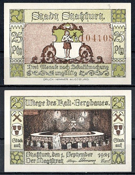 Штасфурт (Пруссия, Саксония) 25 пфеннигов 1921 Mehl Grabowski 1256.2c-3/6 бумага UNC (пресс) 7556-68-3-1