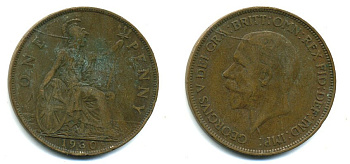 Великобритания 1 пенни 1930 Георг V (1910-1936) КМ 838, Spink 4055 бронза 41-1035