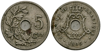 Бельгия 5 сантимов 1905 Belgique KM 54 медно-никель 4173-368