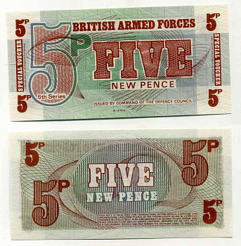 АНГЛИЯ 5 ПЕНСОВ 1972 ДЛЯ ВООРУЖЕННЫХ СИЛ, 6 СЕРИЯ, DE LA RUE Pick М44 бумага UNC (ПРЕСС) 8589-45-4-2