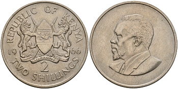 Кения 2 шиллинга 1966 Джомо Кениата KM 6 медно-никель aUNC 4599-1242