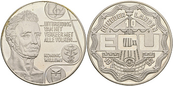 Нидерланды 10 экю 1992 в картонном буклете для коллекции экю, король Виллем I, расширение торговли со всеми странами, диаметр 39 мм, медно-никель UNC 3-6-4-36