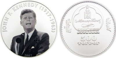 Монголия 500 тугриков 2007 Джон Кеннеди, я - берлинец серебро UNC 00-814-69
