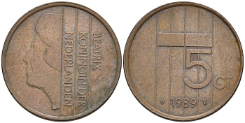 Нидерланды 5 центов 1989 Беатрикс (1980-2013) KM 202 бронза 4573-423