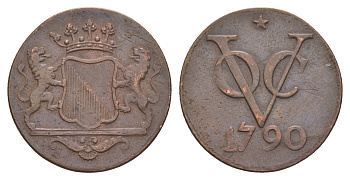 Голландская Ост-Индия (Нидерландская Восточная Индия) 2 дуита 1790 год-тип KM 118 медь 5010-332