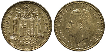 Испания 1 песета 1975 (76) Хуан Карлос I (1975-2001) KM 806 алюминиевая бронза 186-916