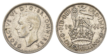 Великобритания 1 шиллинг 1941 Георг VI (1936-1952), Английский герб KM 853, Spink 4082 серебро 4116-1237