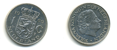 Нидерланды 1 гульден 1969 Юлиана (1948-1980) KM 184a никель 83-756