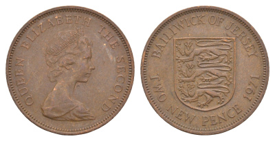 Джерси 2 новых пенса 1971 герб, Елизавета II (1952-2022) KM 31 бронза 4656-1122