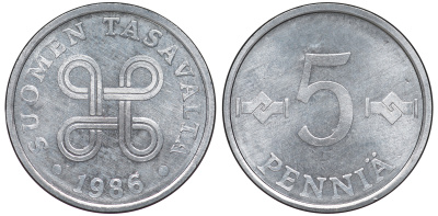 ФИНЛЯНДИЯ 5 ПЕННИ 1986 KM 45а алюминий UNC 3334-1112