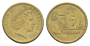 Австралия 2 доллара 2002 абориген, Елизавета II (1952-2022) KM 406 алюминиевая бронза 4652-243