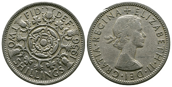 Великобритания 2 шиллинга (флорин) 1956 Елизавета II (1952-2022) KM 906, Spink 4146 медно-никель 4607-935