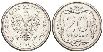 Польша 20 грошей 2011 Y 280 медно-никель UNC 4614-333
